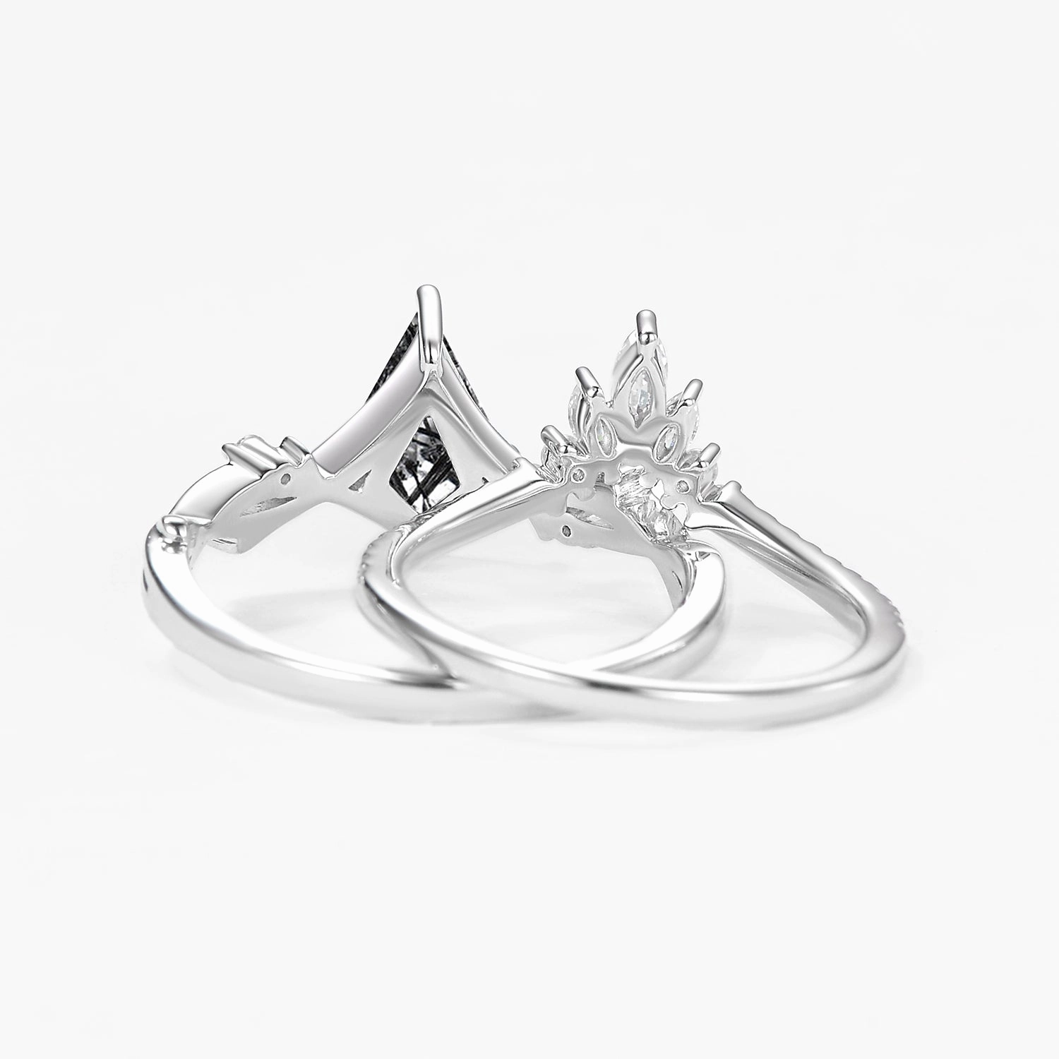 Kite Shape Branch Moss Agate Engagement Ring Sets 2pcs Classic Craftwork Minimal Style