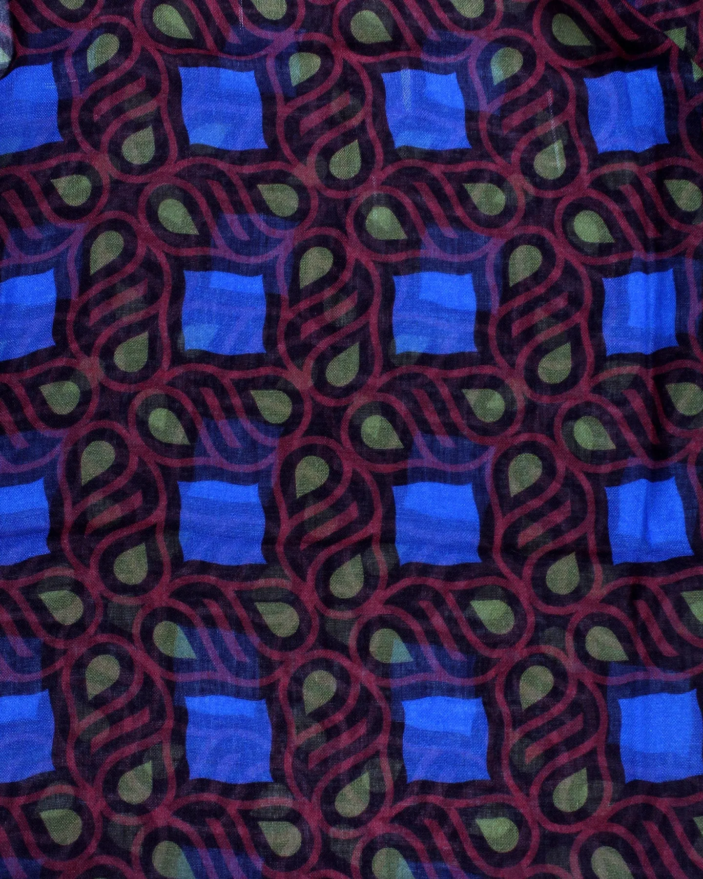 Kiton Scarf Royal Blue Bordeaux Design - Cashmere Silk Shawl SALE