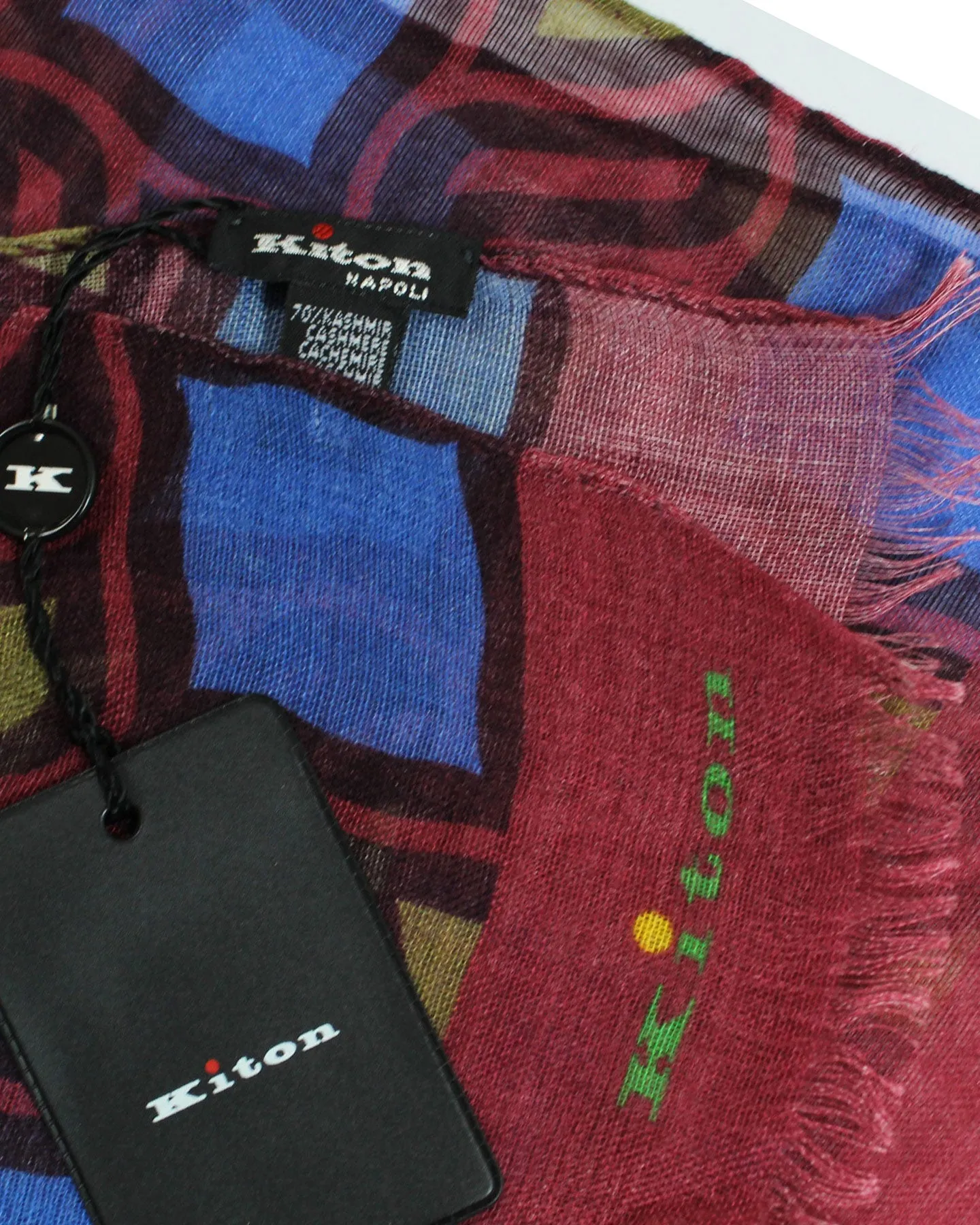 Kiton Scarf Royal Blue Bordeaux Design - Cashmere Silk Shawl SALE