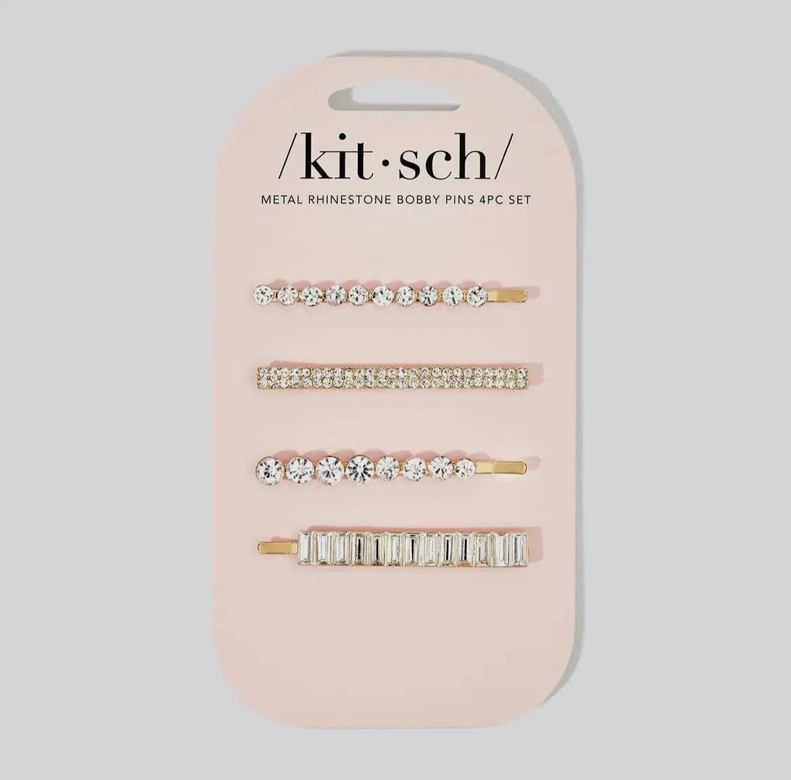 Kitsch Metal Rhinestone Assorted Bobby Pins 4pc Set - Gold
