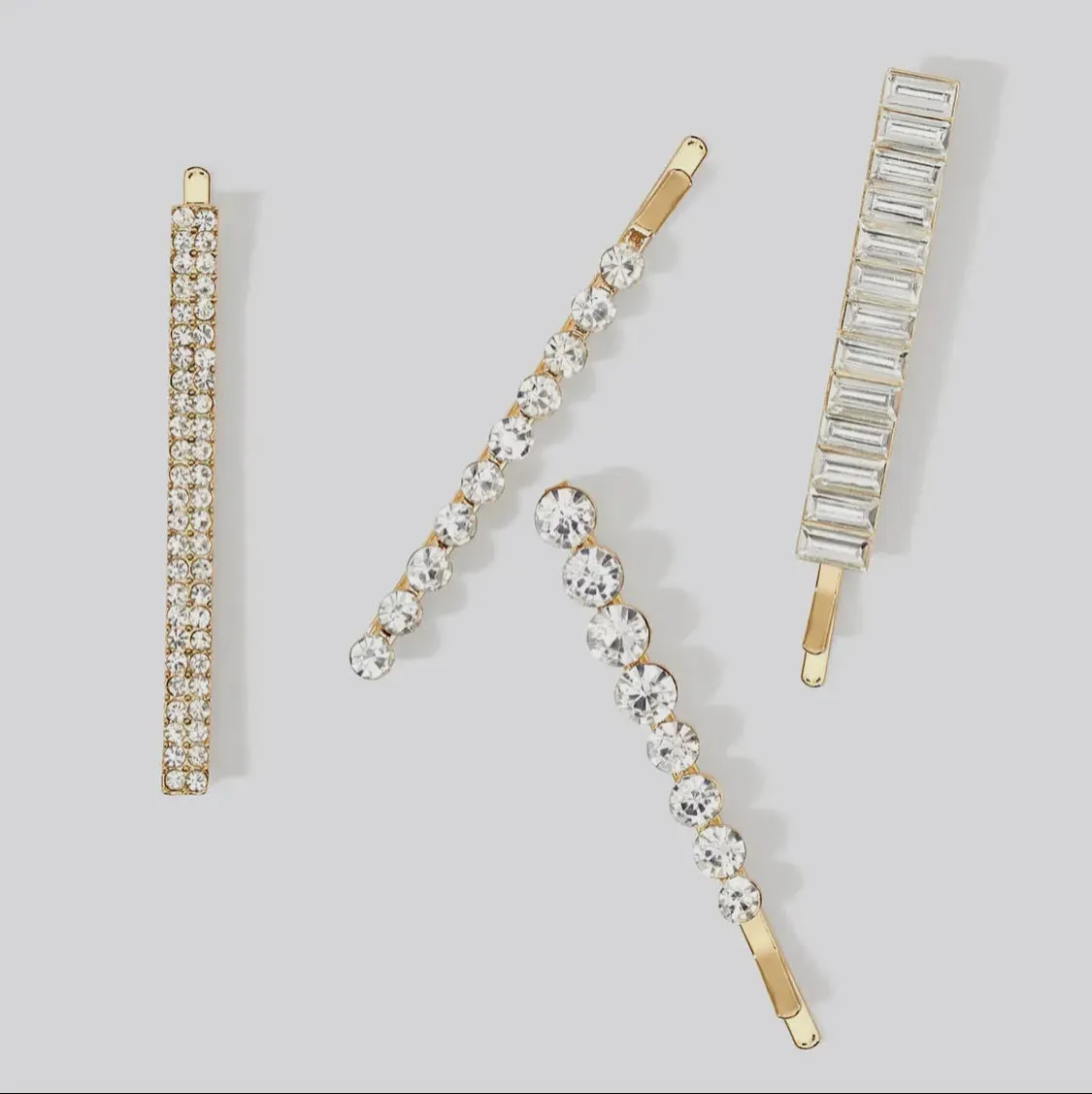 Kitsch Metal Rhinestone Assorted Bobby Pins 4pc Set - Gold