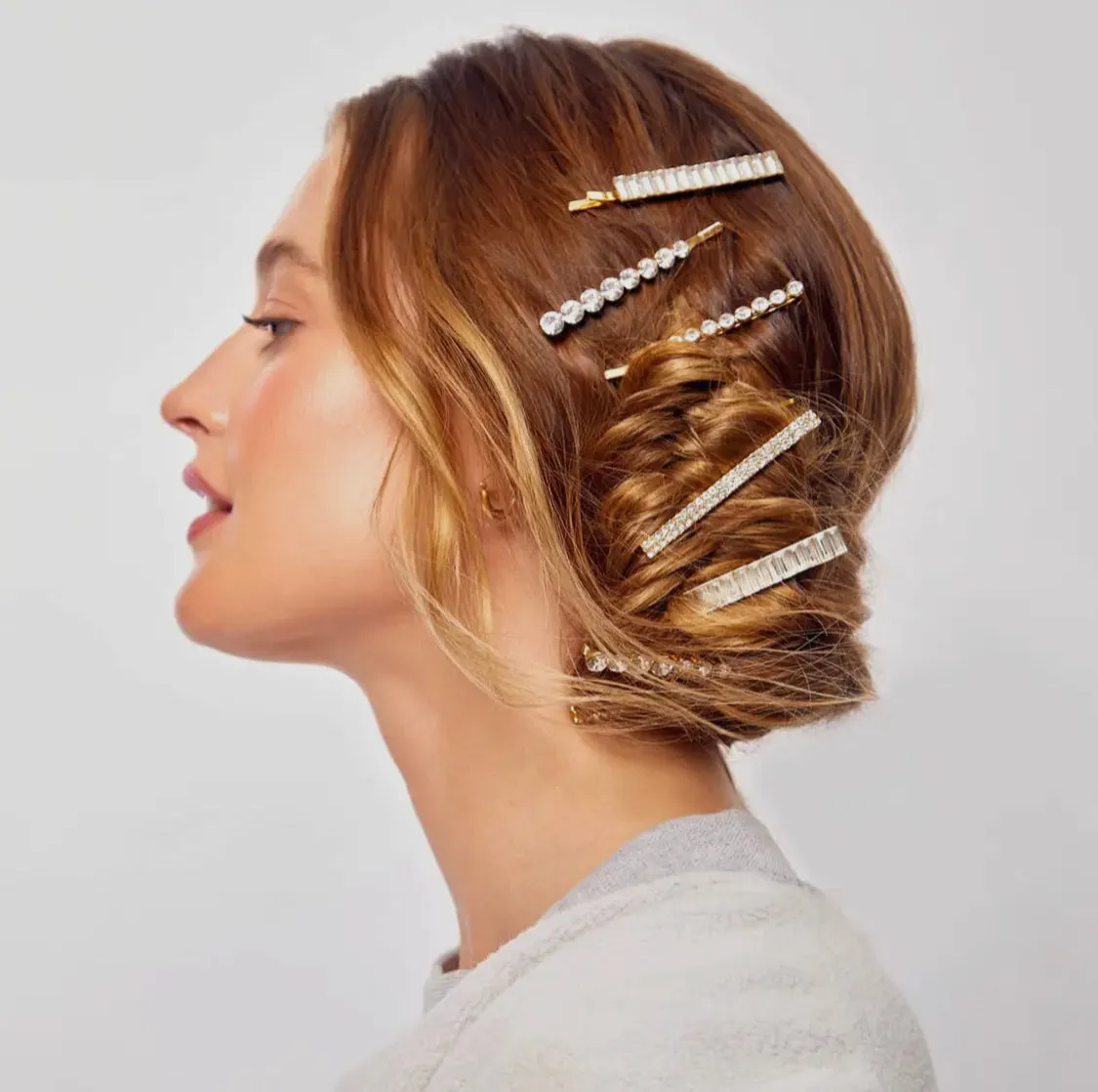 Kitsch Metal Rhinestone Assorted Bobby Pins 4pc Set - Gold