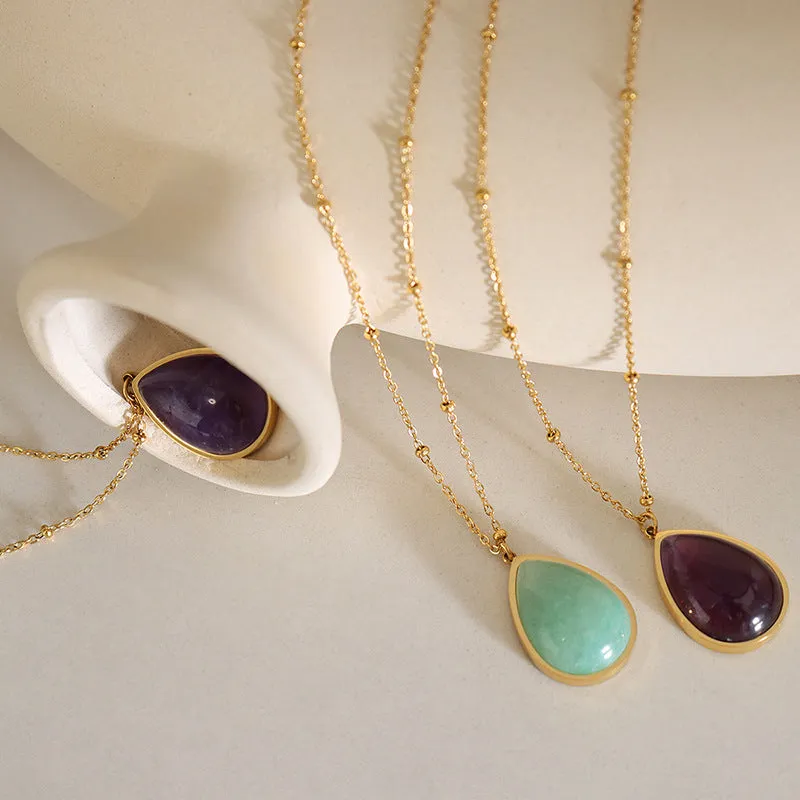 Korean Style Water Droplet Pendant Necklace - Gold-Plated Titanium Steel