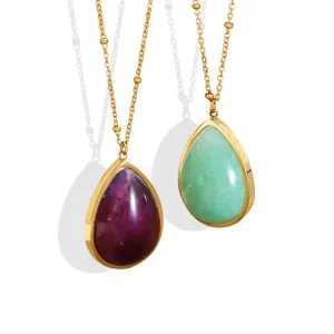 Korean Style Water Droplet Pendant Necklace - Gold-Plated Titanium Steel