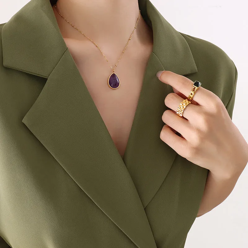 Korean Style Water Droplet Pendant Necklace - Gold-Plated Titanium Steel