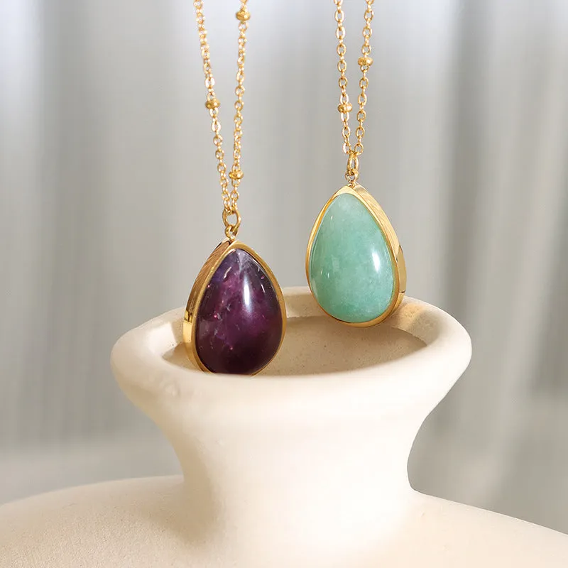 Korean Style Water Droplet Pendant Necklace - Gold-Plated Titanium Steel