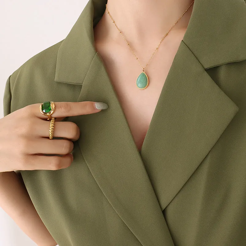Korean Style Water Droplet Pendant Necklace - Gold-Plated Titanium Steel