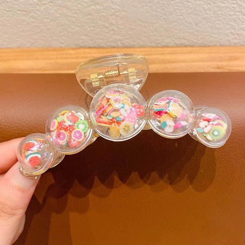 Korea's fresh quicksand clips, transparent quicksand, colorful fruit series, watermelon, cherry, hair styling, popular items, children's hair accessories