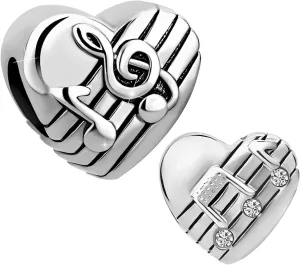 KunBead Music Musical Note Silver Love Heart Bead Charms Compatible with Pandora Charm Bracelets Birthday Jewelry Gifts for Women