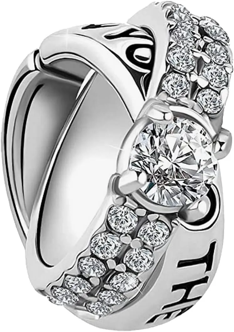 KunBead Ring I Love You to the Moon and Back Heart Zircon Bead Charms Compatible with Pandora Bracelet Necklace Birthday Jewelry Gifts for Women