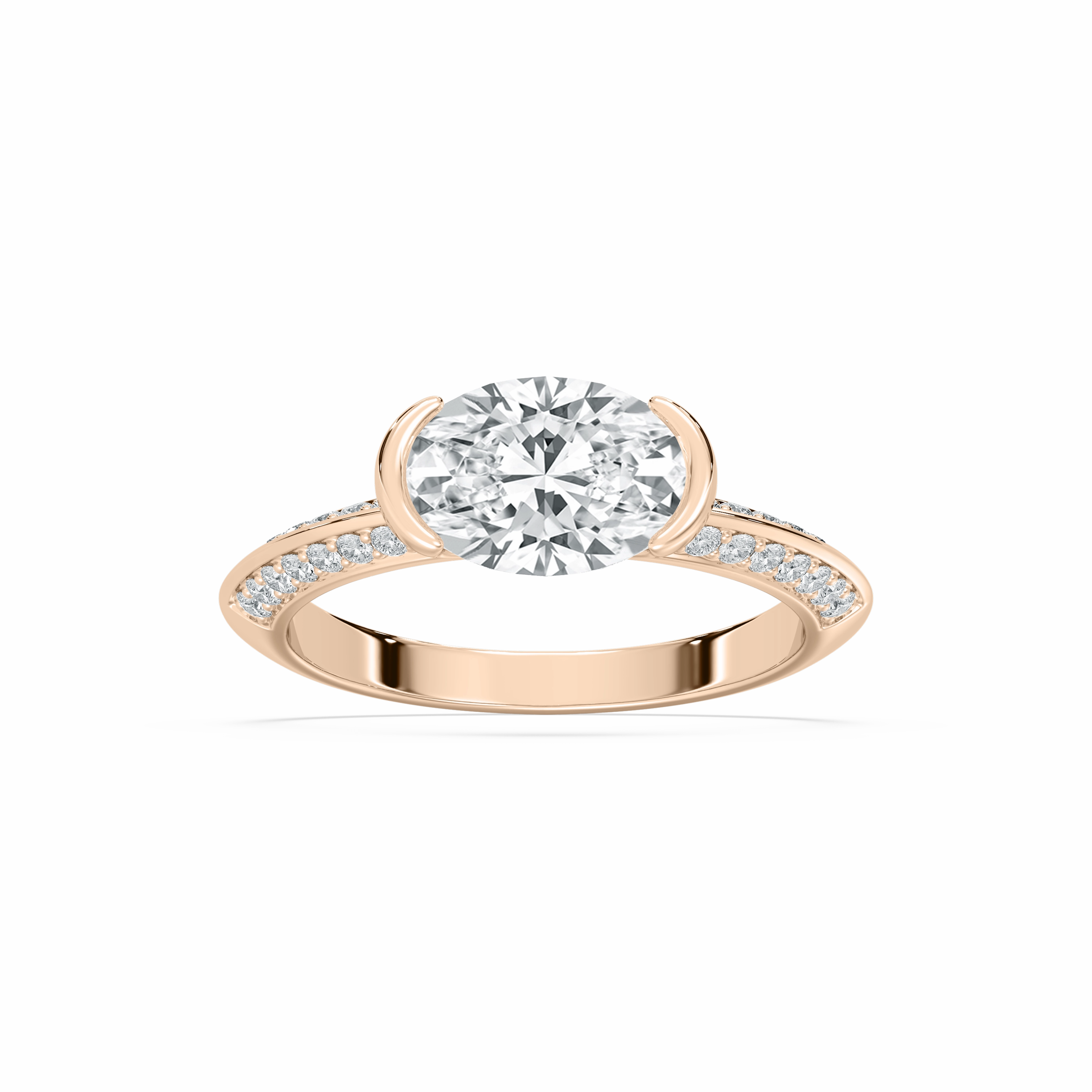 Kyra 2 1?? ctw Oval Lab Grown Diamond East West Knife Edge Side Stone Engagement Ring Petite Jewelry