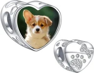 La Menars Personalized Photo Charms Heart Mom Pet Birth Flower Beads Sterling Silver Customize Picture Love Paw Print for Women Bracelets and Necklaces Gifts for Women
