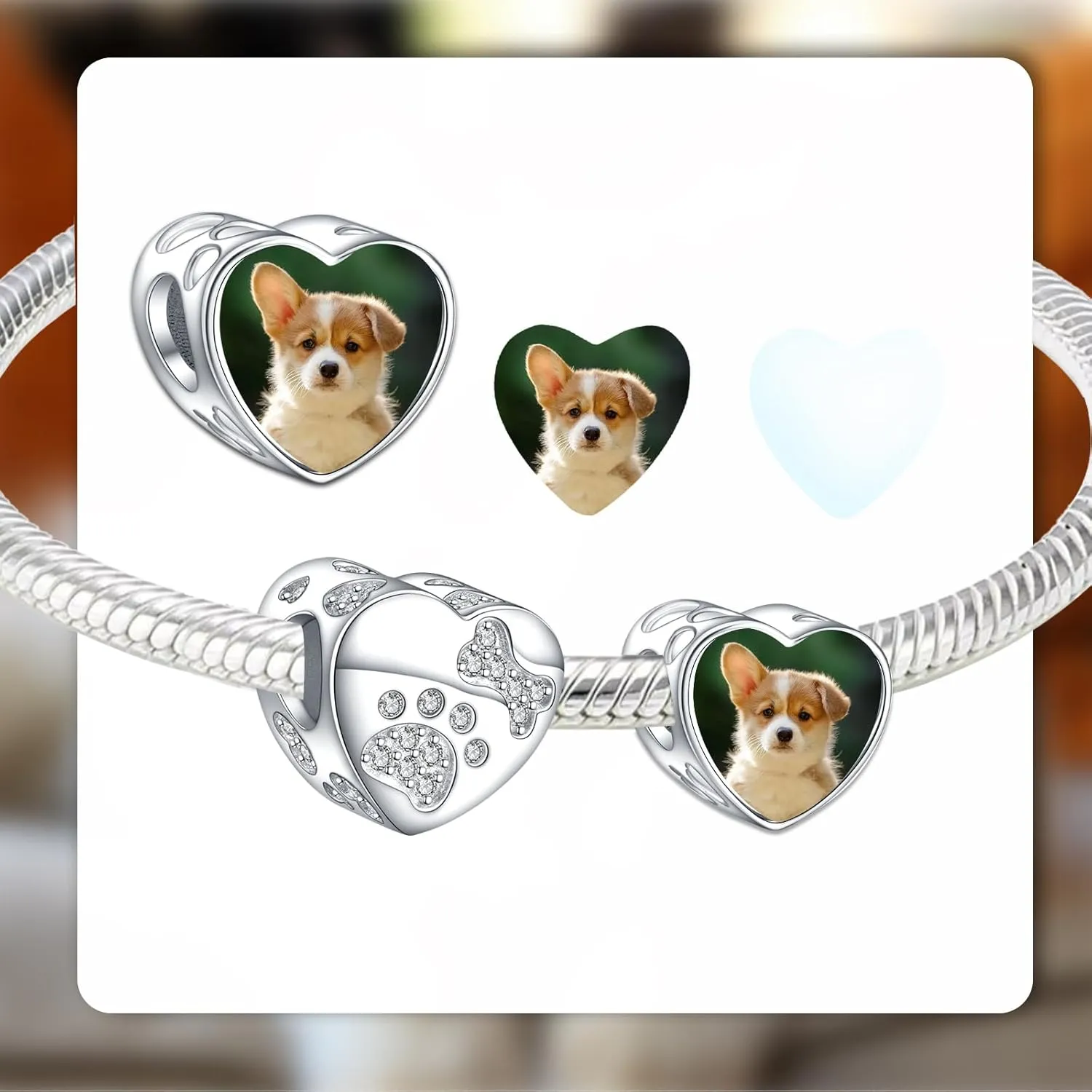 La Menars Personalized Photo Charms Heart Mom Pet Birth Flower Beads Sterling Silver Customize Picture Love Paw Print for Women Bracelets and Necklaces Gifts for Women