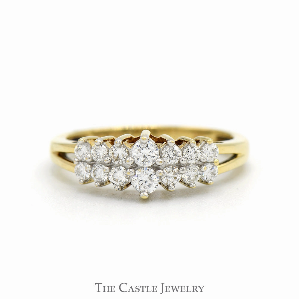 Lab Grown Diamond Cluster Wedding/Anniversary Band in 10k Yellow Gold Matching Pair Unique Ornament