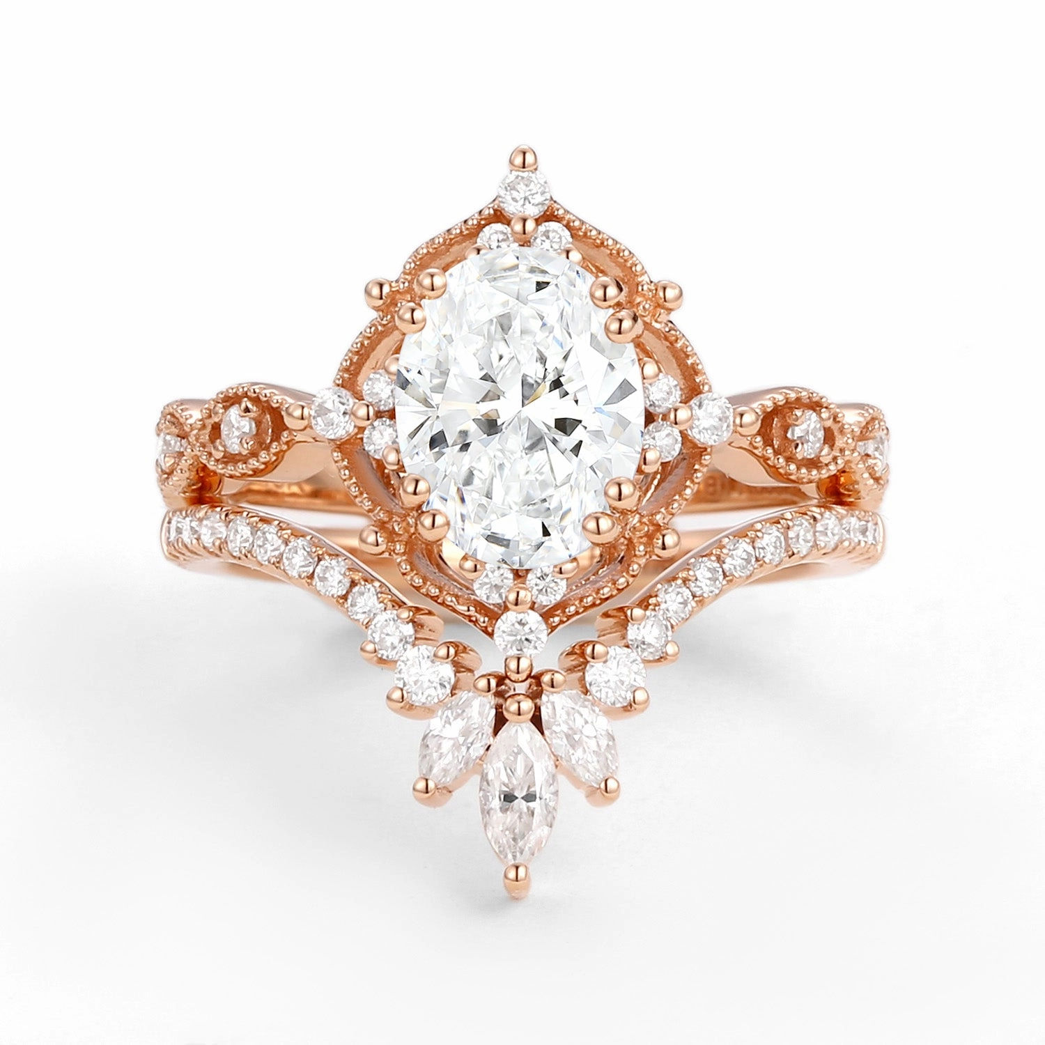 Lab Grown Diamond Signature Vintage Chevron Ring Set 2pcs Glamorous touch