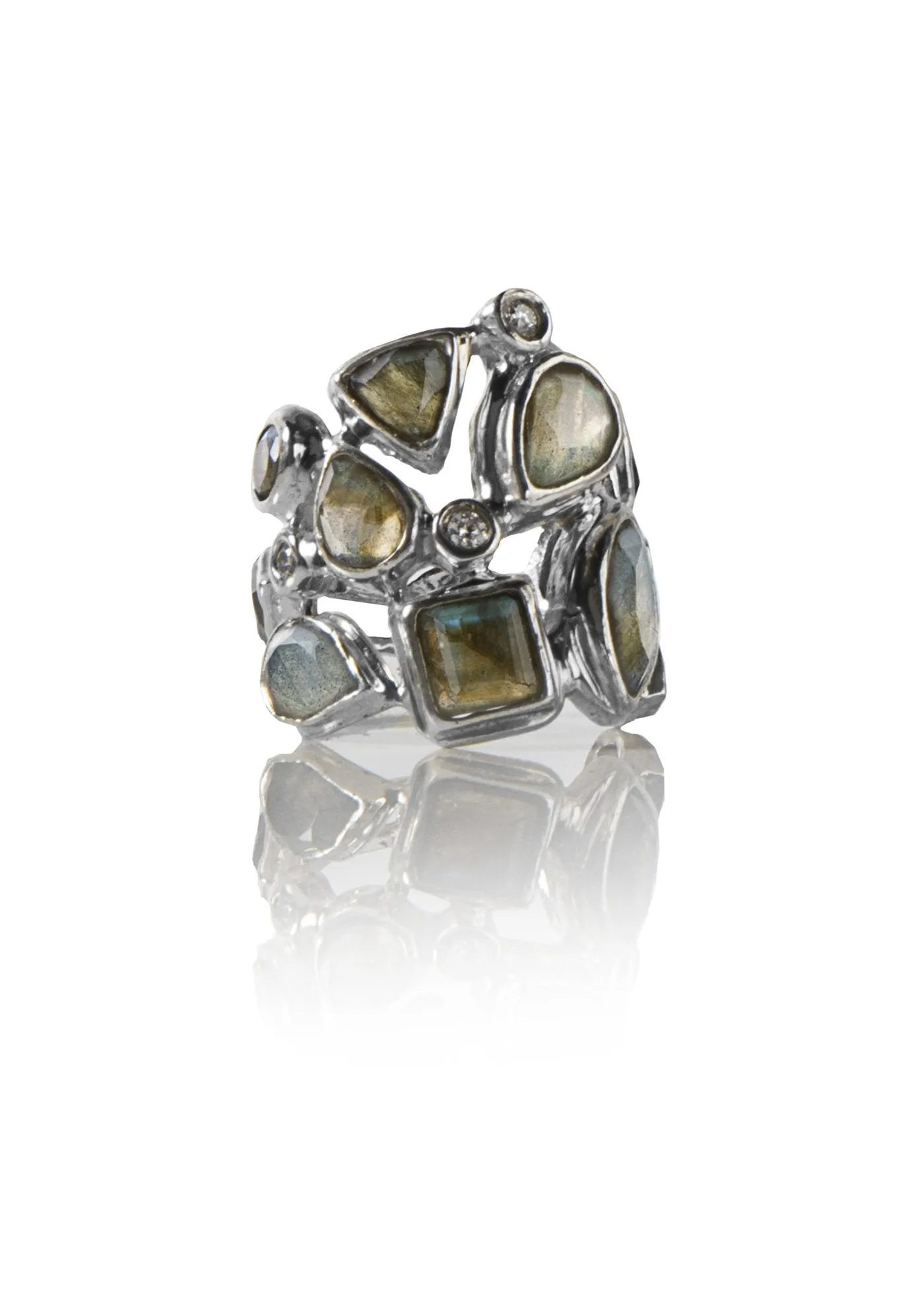 Labradorite & Diamond Sterling Mosaic Statement Ring