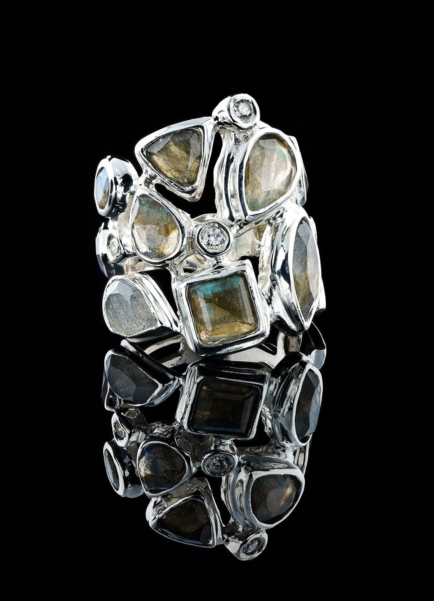 Labradorite & Diamond Sterling Mosaic Statement Ring