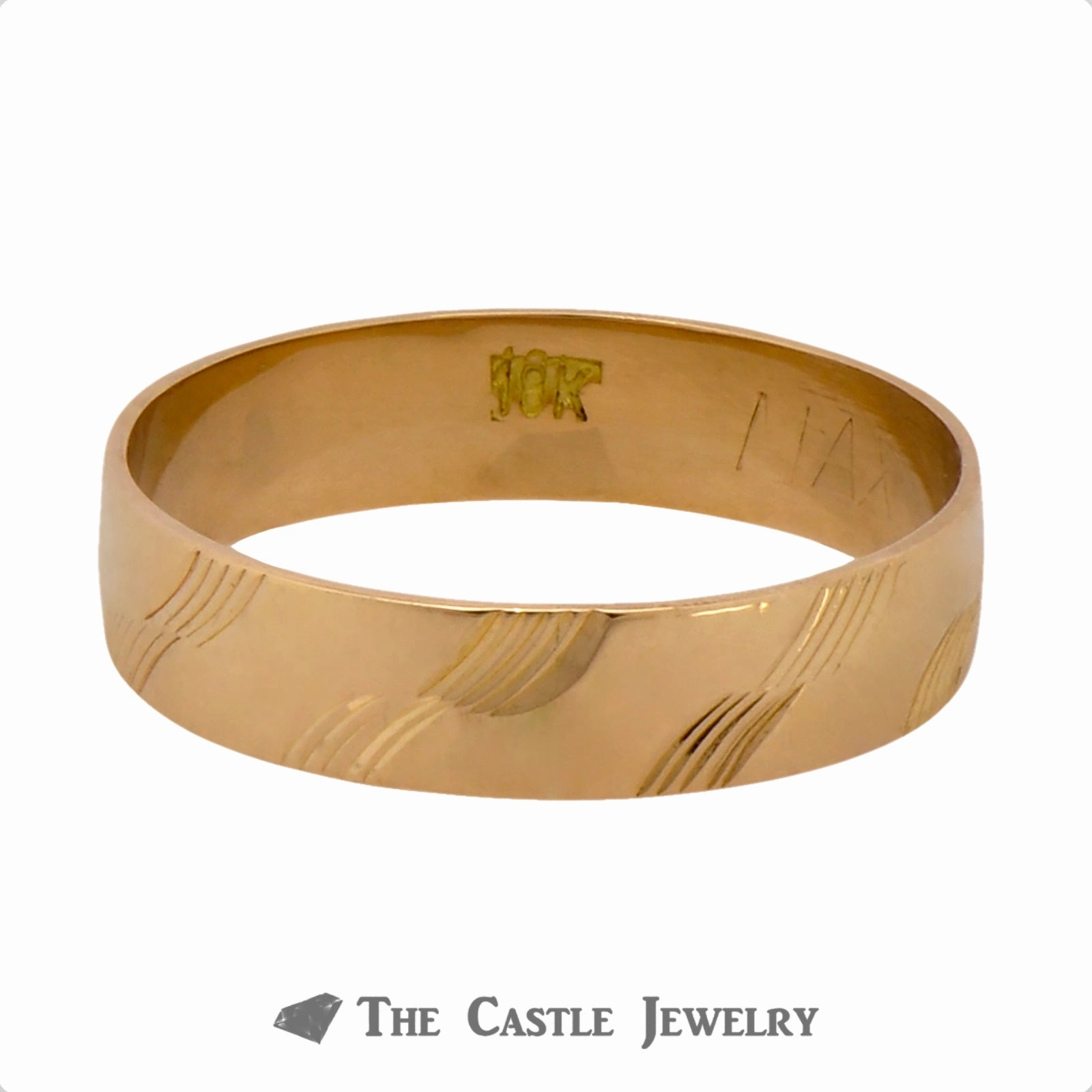 Ladies 18k Yellow Gold 4.5mm Textured Designed Wedding Band Traditional Emblem