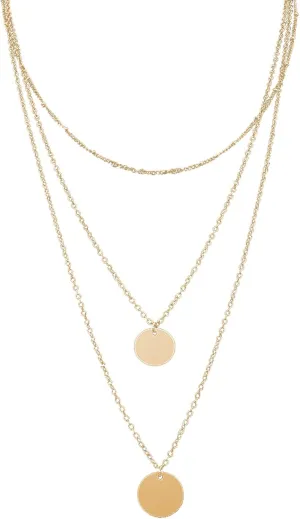Lady 3 Layered Necklaces for Women Teen Girls Round Pendant Necklace (Gold, One Size)