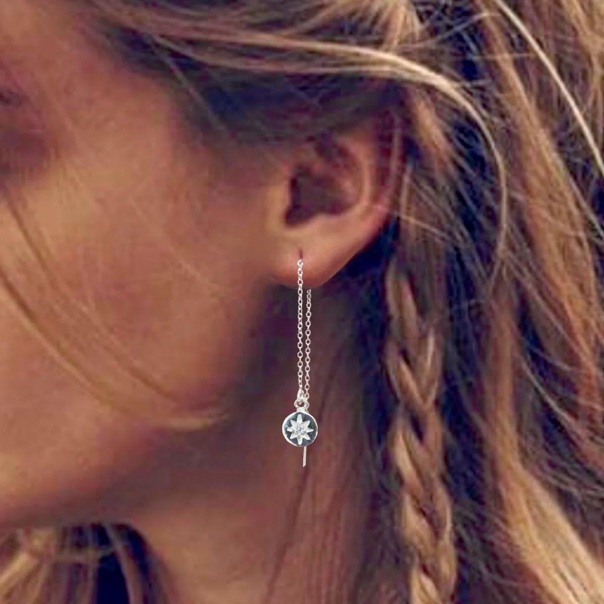 Laihas Prestige Shoot For The Stars Sterling Silver Threader Earrings- Genuine Topaz