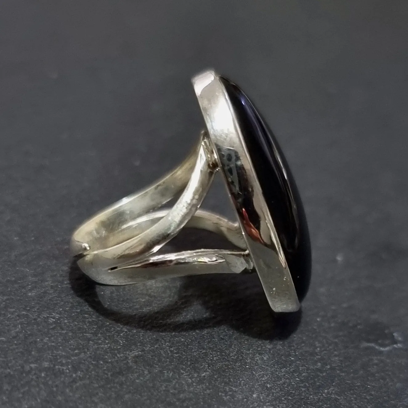 Large Adjustable Black Onyx Sterling Silver Ring, R236