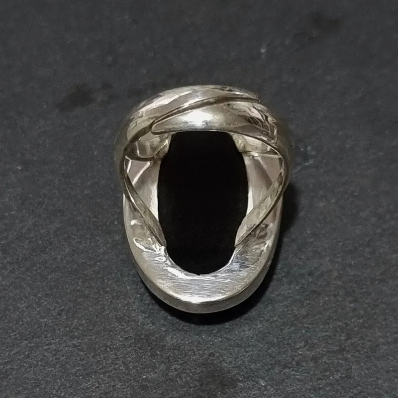 Large Adjustable Black Onyx Sterling Silver Ring, R236