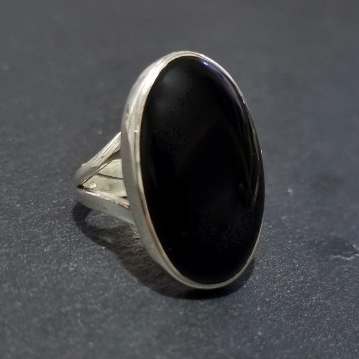 Large Adjustable Black Onyx Sterling Silver Ring, R236