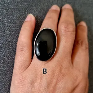Large Adjustable Black Onyx Sterling Silver Ring, R236