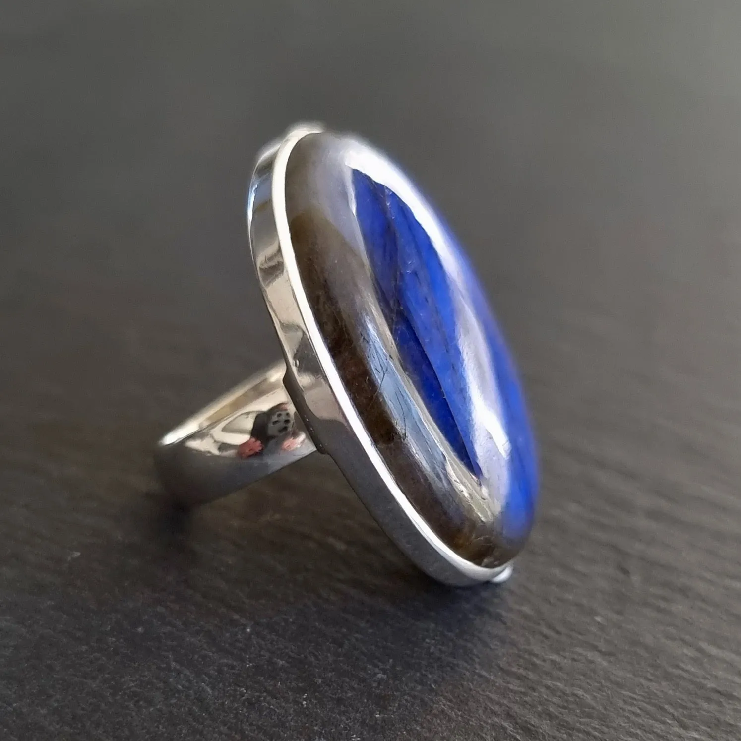 Large Adjustable Oval Labradorite Ring, 925 Sterling Silver, R168
