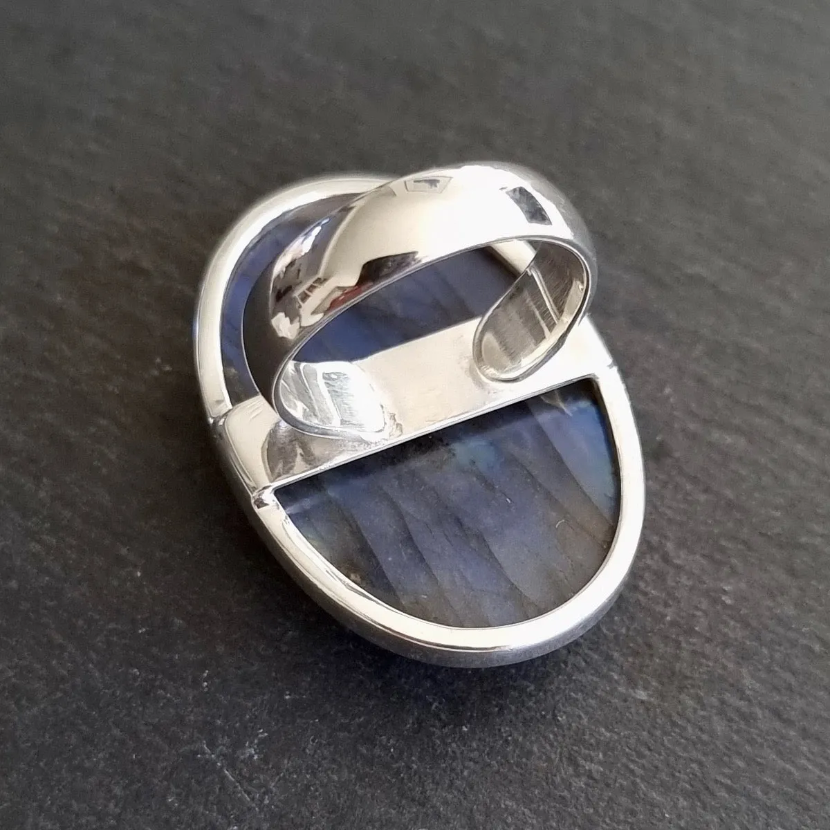 Large Adjustable Oval Labradorite Ring, 925 Sterling Silver, R168