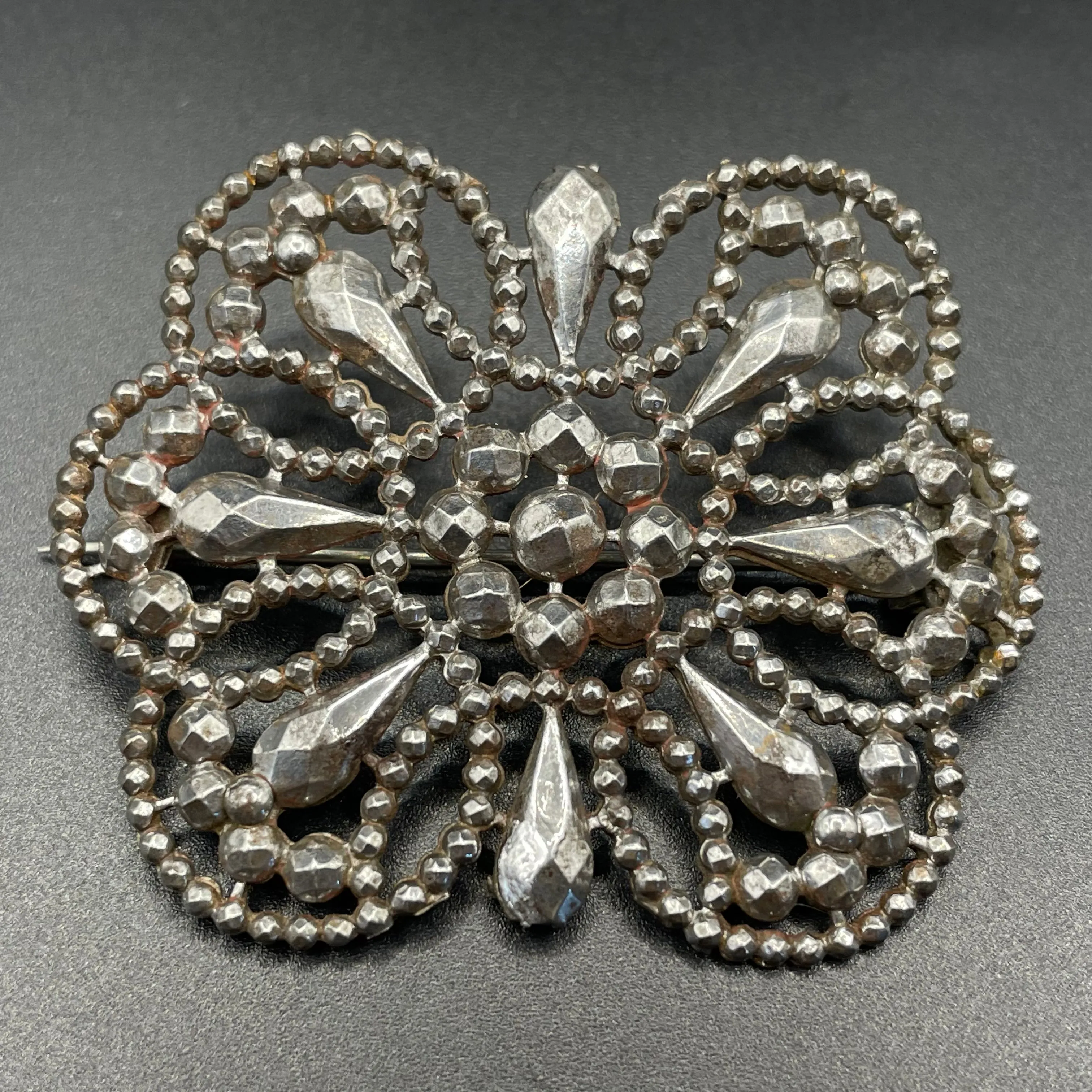Large antique Georgian cut steel faceted brooch, rectangular shaped, beautifully ornate sparkly piece