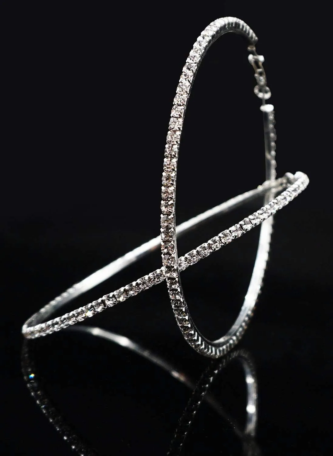 Large Rhinestone Hoop Earrings Shining Crystal Big Hoop Dangle Earrings Jewelry for Women 60mm/80mm/90mm/100mm