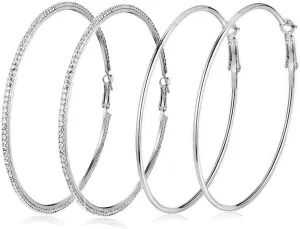 Large Rhinestone Hoop Earrings Shining Crystal Big Hoop Dangle Earrings Jewelry for Women 60mm/80mm/90mm/100mm