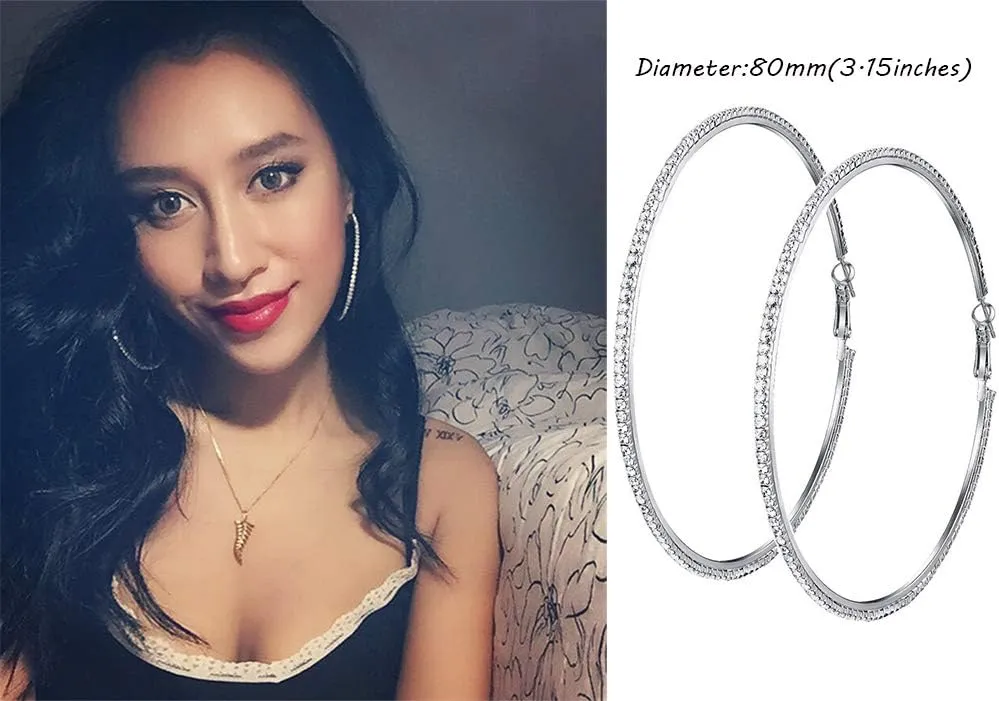 Large Rhinestone Hoop Earrings Shining Crystal Big Hoop Dangle Earrings Jewelry for Women 60mm/80mm/90mm/100mm