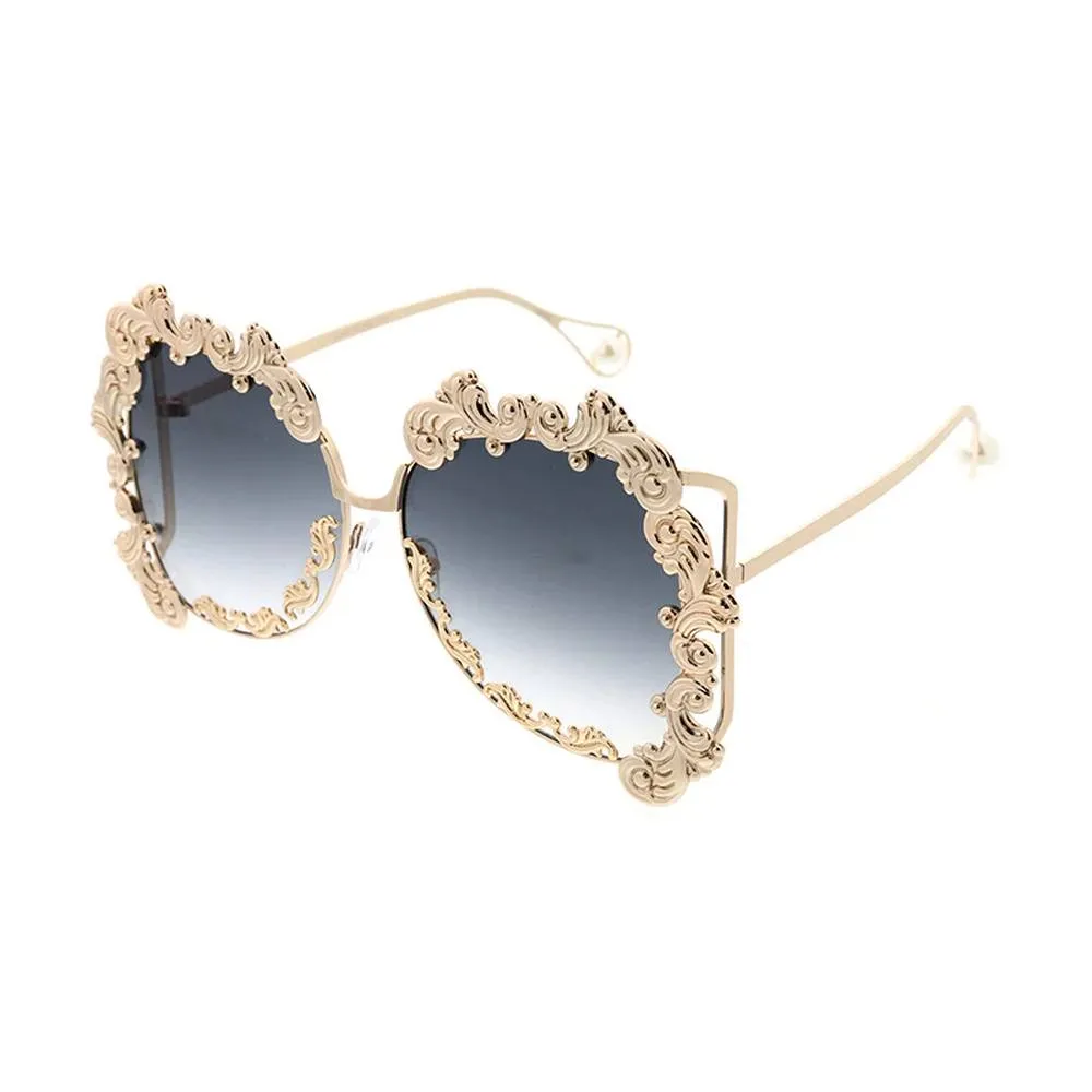 Large Rounded Open Temple Glasses Metal Frame with Accents - Assorted