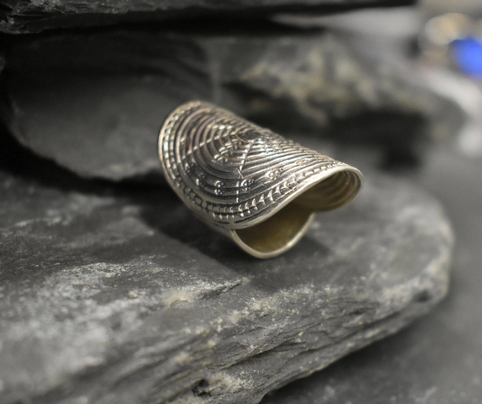 Large Tribal Ring - Long Shield Ring - Silver Statement Ring