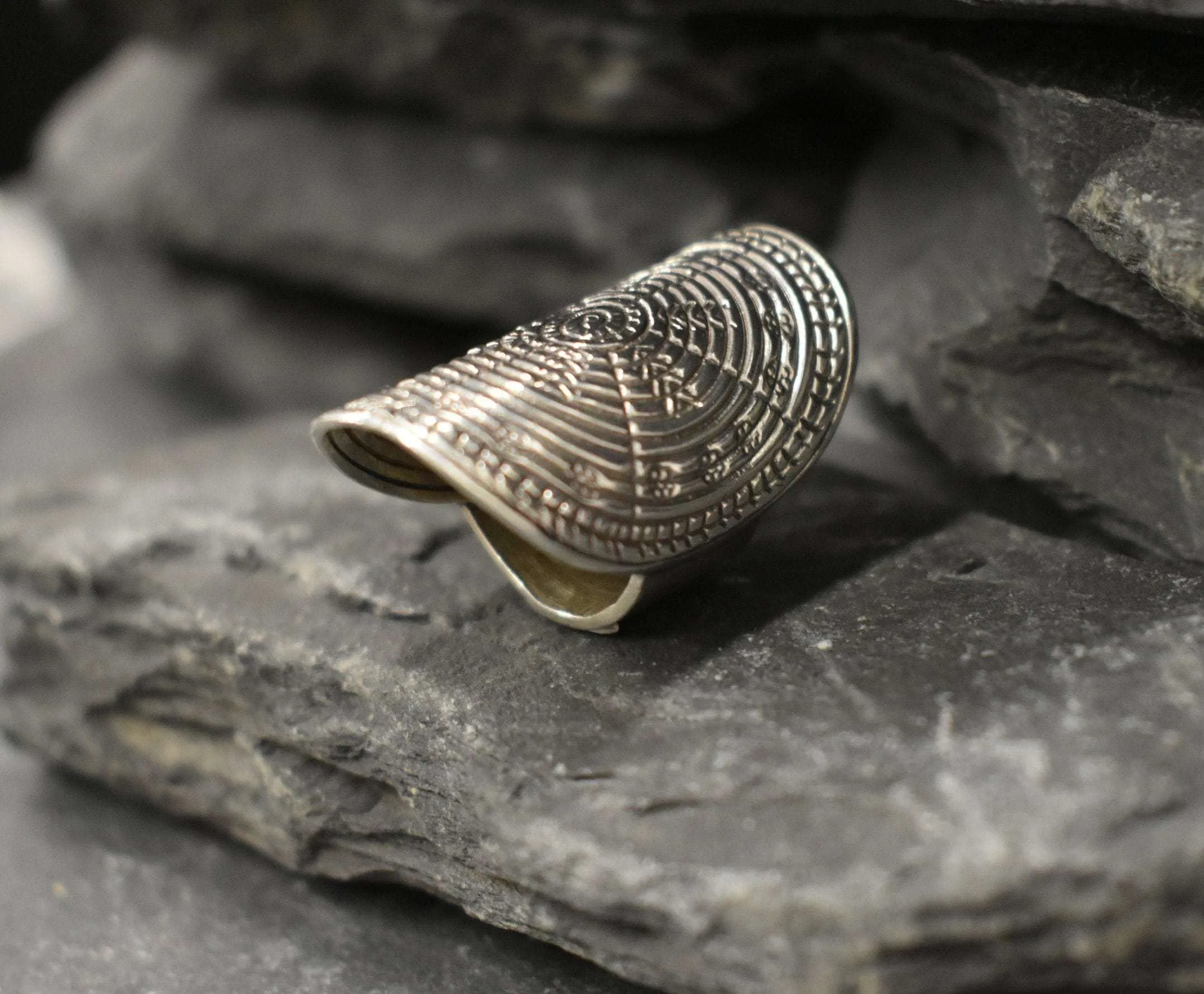 Large Tribal Ring - Long Shield Ring - Silver Statement Ring