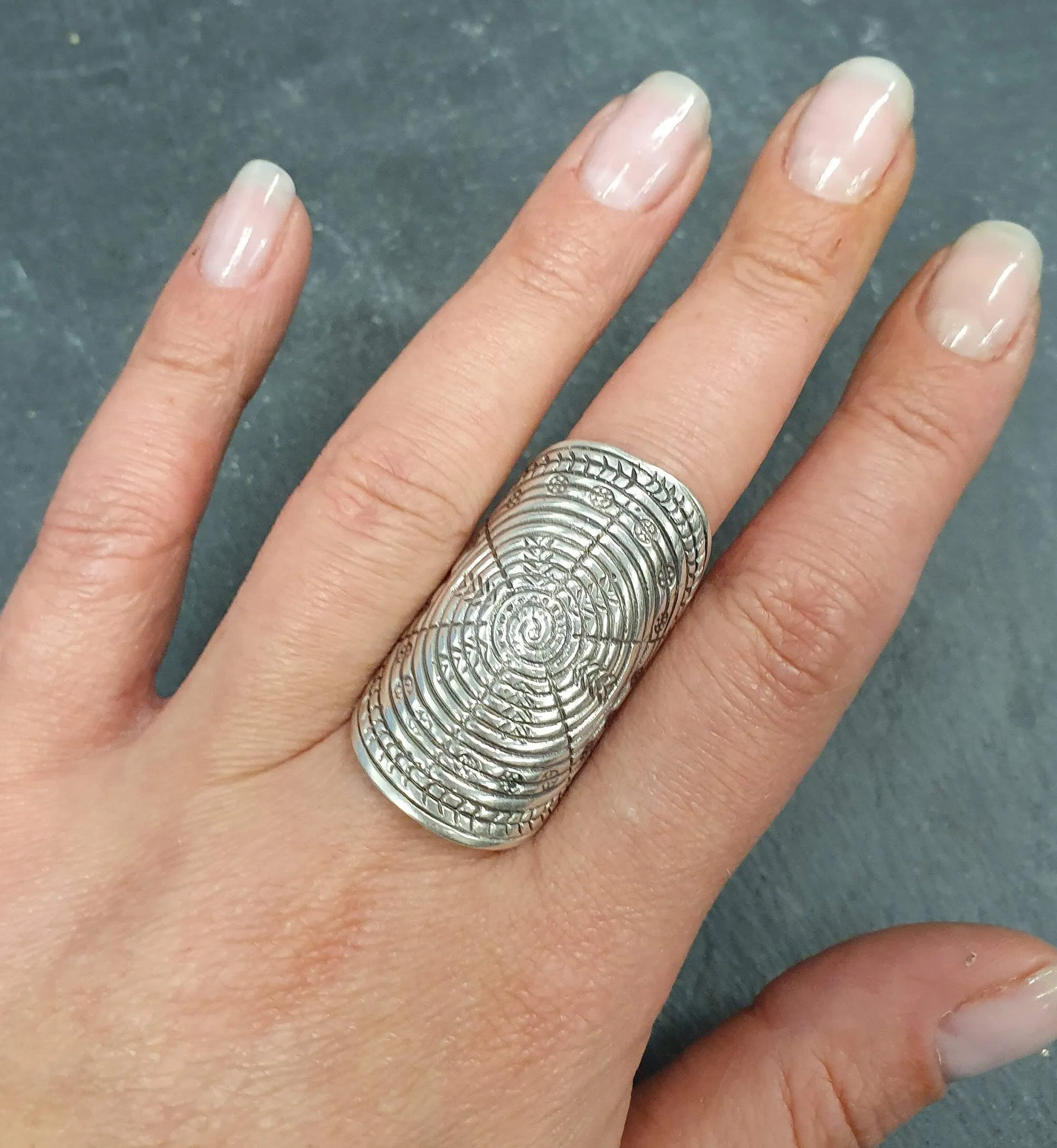 Large Tribal Ring - Long Shield Ring - Silver Statement Ring