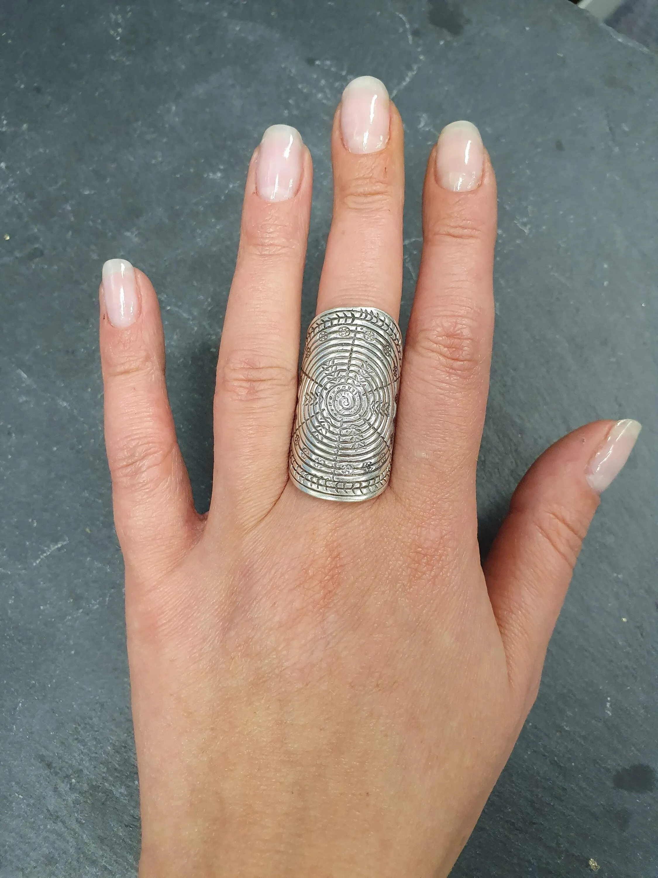 Large Tribal Ring - Long Shield Ring - Silver Statement Ring