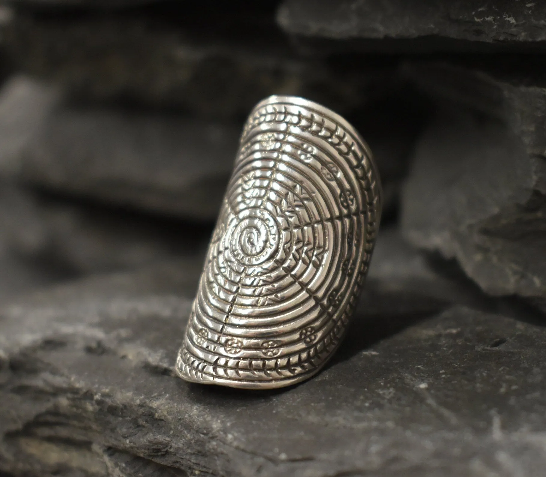 Large Tribal Ring - Long Shield Ring - Silver Statement Ring