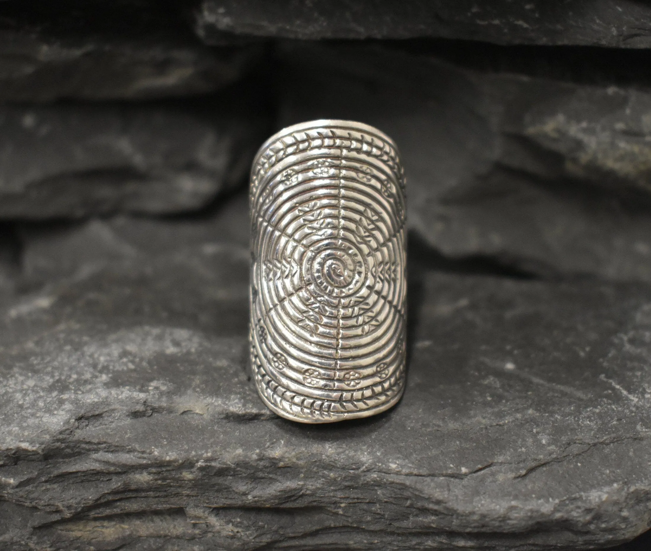 Large Tribal Ring - Long Shield Ring - Silver Statement Ring