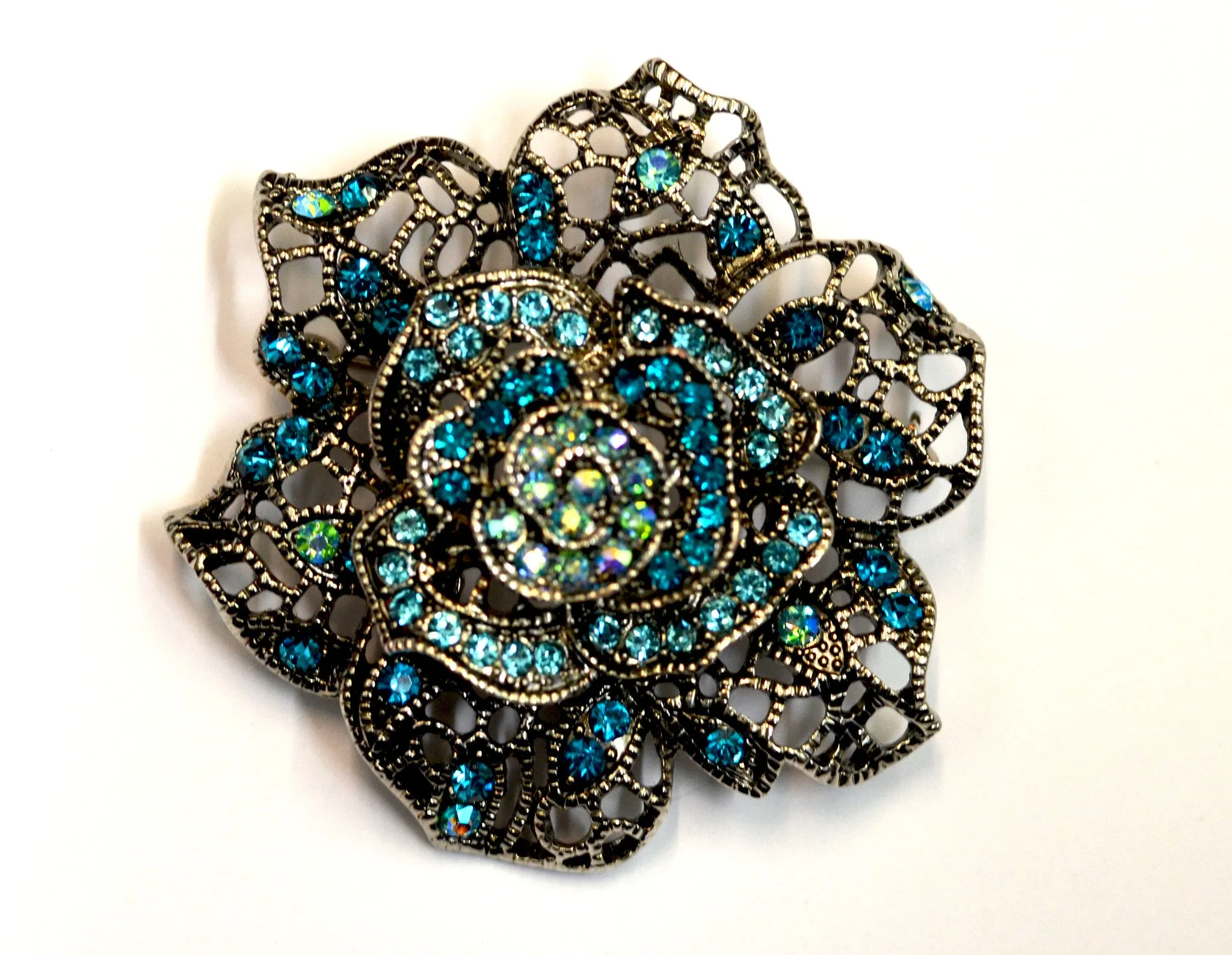 Large Turquoise Rose Brooch