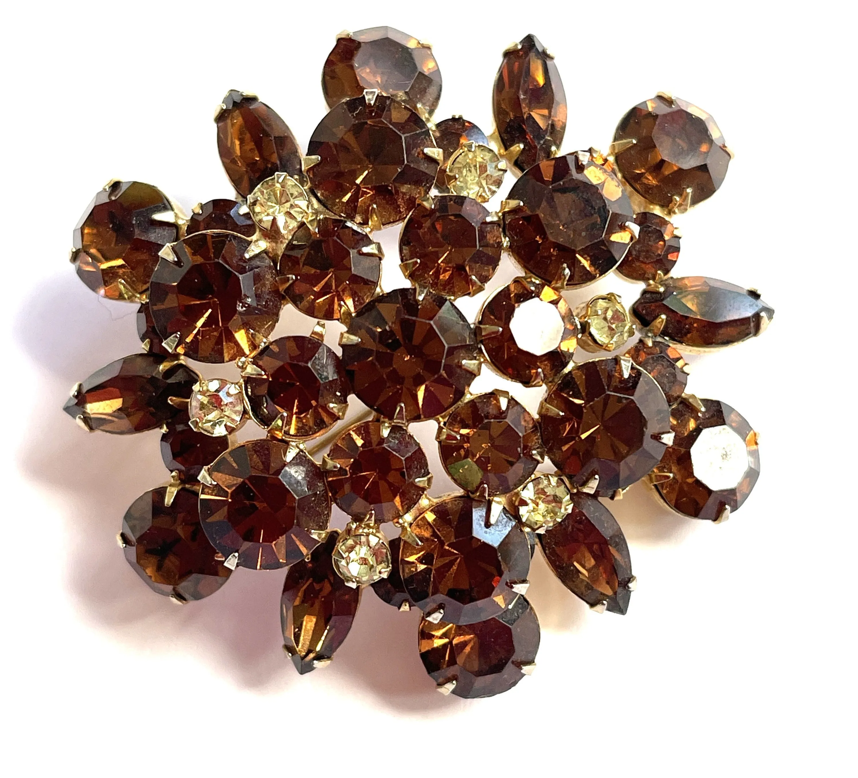 Large two dimensional Topaz Rhinestone Vintage Brooch