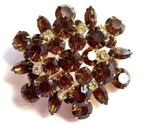 Large two dimensional Topaz Rhinestone Vintage Brooch