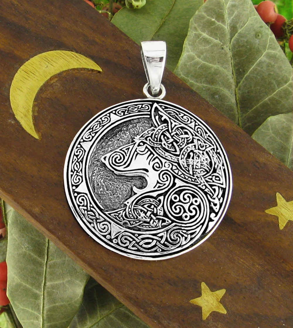 Large Round Celtic Wolf Medallion Pendant Superb Piece Superior Piece