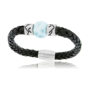 Larimar & Mountain Bead on Woven Leather Sterling Silver Bracelet