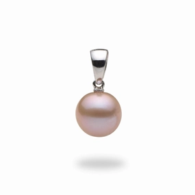 Lavender Freshwater Pearl Pendant in White Gold - 9-10mm Balanced Accent
