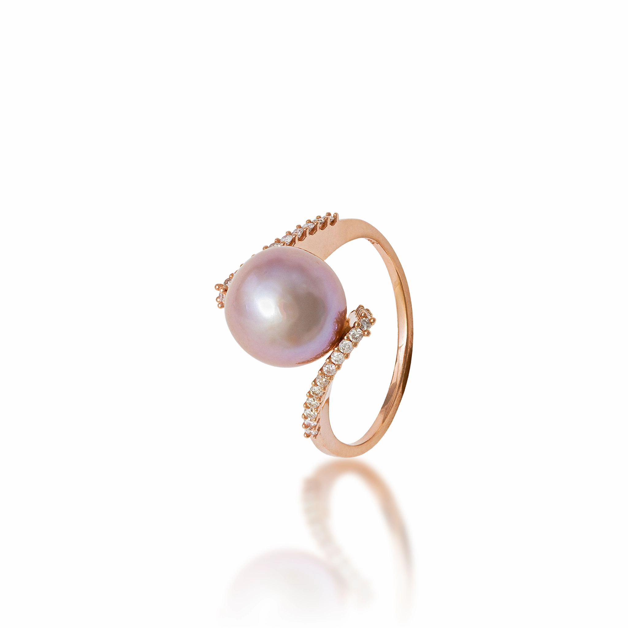 Lavender Freshwater Pearl Ring in Rose Gold with Diamonds - 9-10mm Eye Catching High Style