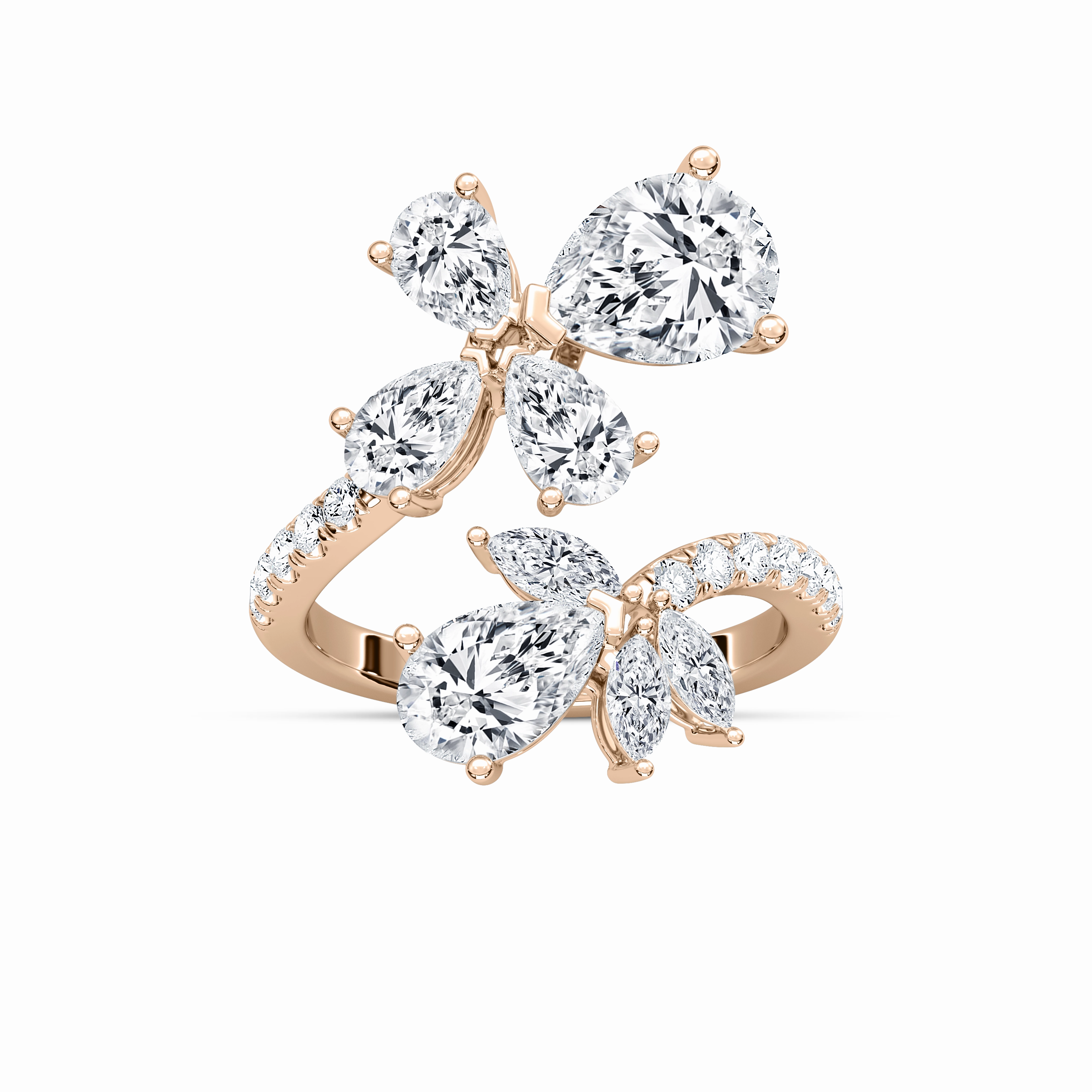 Luxury Design 8 ? ctw Pear, Marquise and Round Lab Grown Diamond Butterfly Bypass Ring