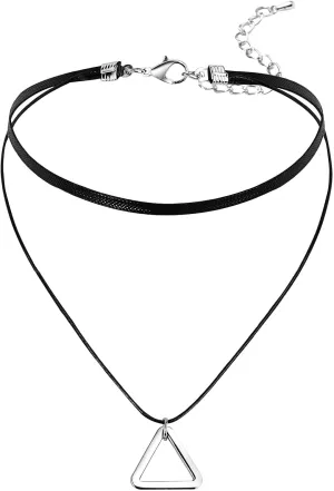 Layered Choker Necklaces for Women Gothic, Multi Strand Necklace Fashion Jewelry with Triangle Pendant, Adjustable Length